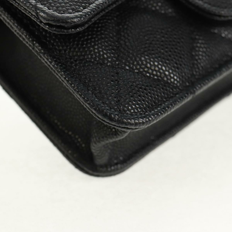 【日本直送】香奈兒 (CHANEL) 菱格紋鏈條肩背包，魚子醬紋皮革，黑色，金色雙C標誌，正品 BA7560M-15