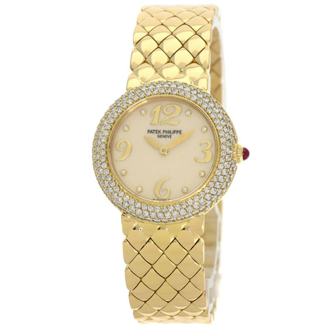 百達翡麗 4823 001 Calatrava 女士腕錶，18K黃金鑲鑽錶圈