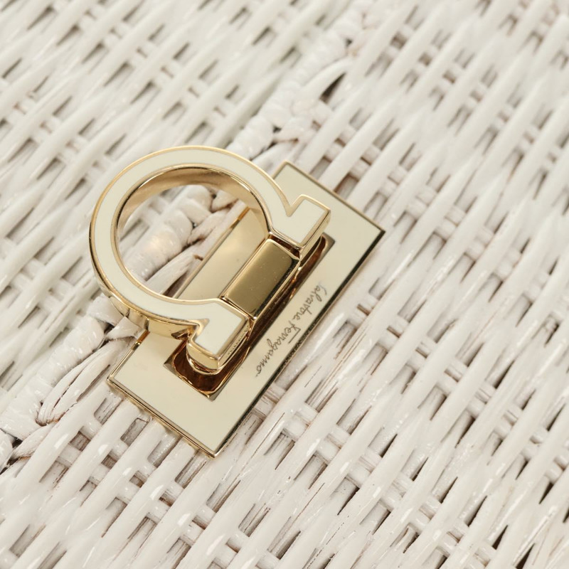 【日本直送】Salvatore Ferragamo Gancini 藤編兩用白金手提包，正品編號 150815AV-20