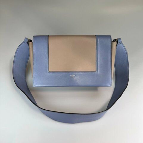 CELINE  霧霾藍拚奶茶FRAME肩背包