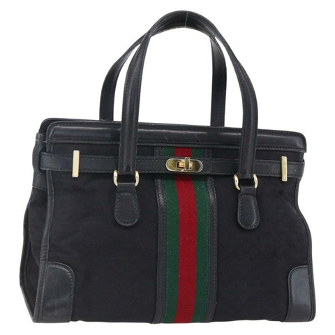 GUCCI Micro GG Supreme Web Sherry Line 手提包 黑色 金色 正品 152363V