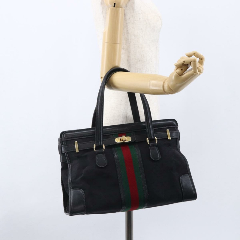 【日本直送】GUCCI Micro GG Supreme Web Sherry Line 手提包 黑色 金色 正品 152363V-19