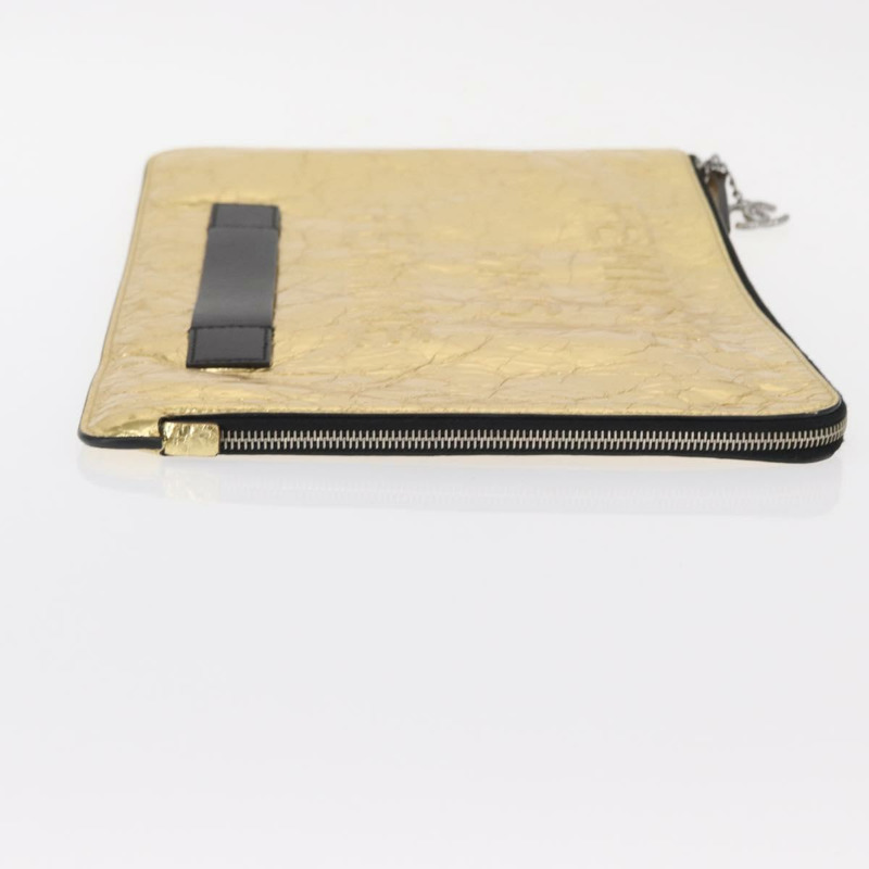 【日本直送】香奈兒金色雙C標誌皮革手拿包，貨號152375AM-2