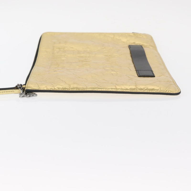 【日本直送】香奈兒金色雙C標誌皮革手拿包，貨號152375AM-3