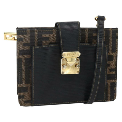FENDI Zucca帆布Mamma Baguette單肩包 黑色棕色 正品 152381V