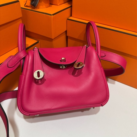 Hermes Mini Lindy Rose maxico 銀釦 💕🩷 超甜美 內裡招財紅色