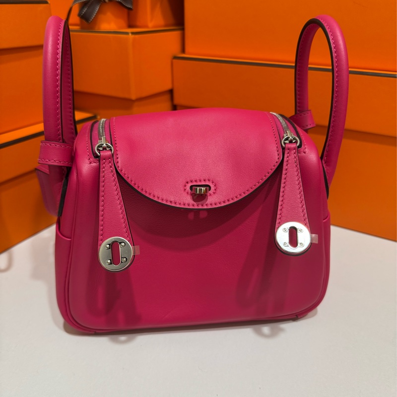 Hermes Mini Lindy Rose maxico 銀釦 💕🩷 超甜美 內裡招財紅色-1