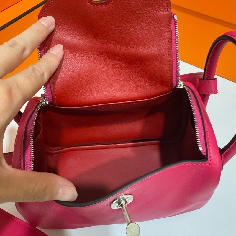 Hermes Mini Lindy Rose maxico 銀釦 💕🩷 超甜美 內裡招財紅色-10
