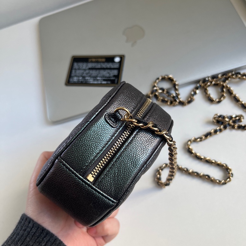 Chanel 小圓餅 ✦˚₊·藍色幻彩牛皮 鏈條包 斜挎包-1