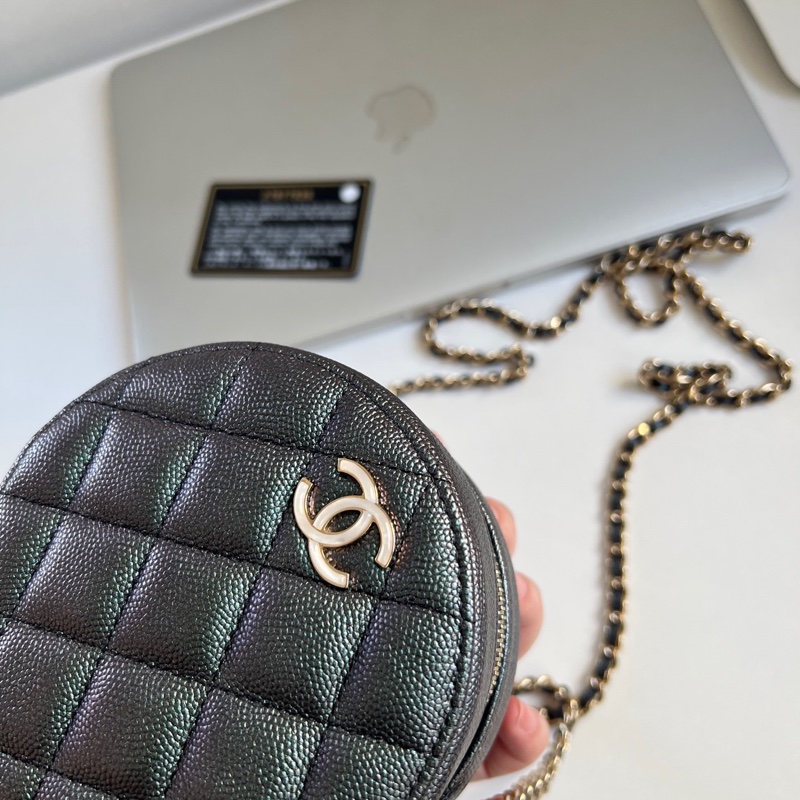 Chanel 小圓餅 ✦˚₊·藍色幻彩牛皮 鏈條包 斜挎包-4