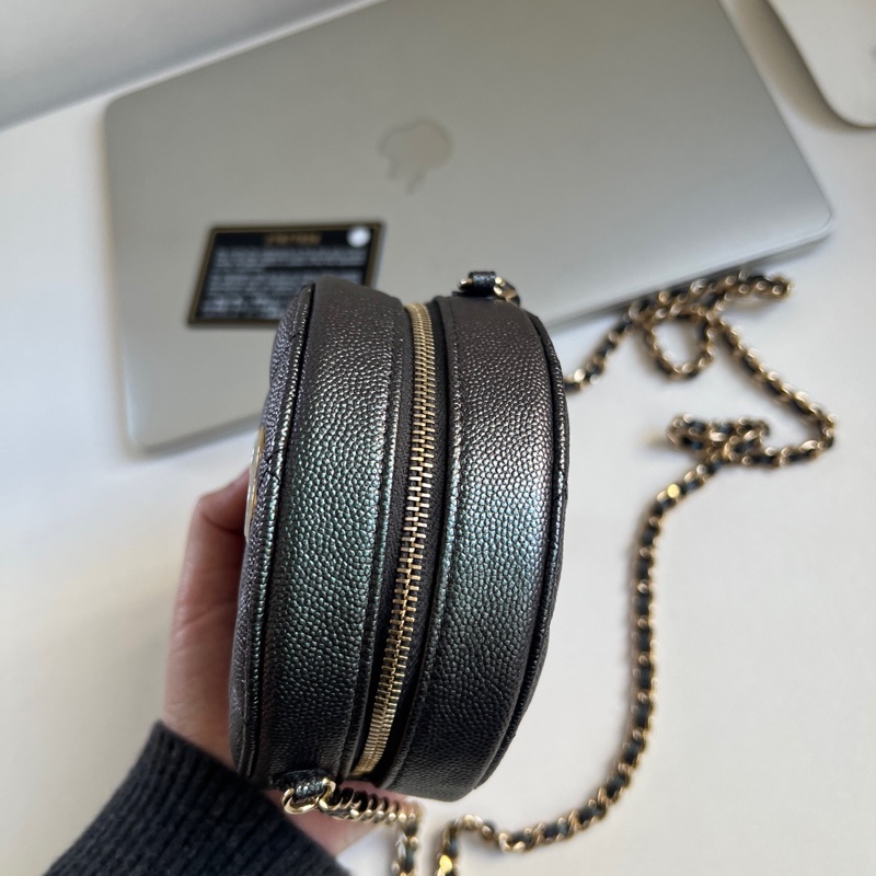 Chanel 小圓餅 ✦˚₊·藍色幻彩牛皮 鏈條包 斜挎包-5