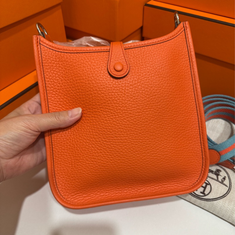 Hermes Mini Evelyne 愛馬仕橙+編織肩帶 🍊 T刻 近全新-2