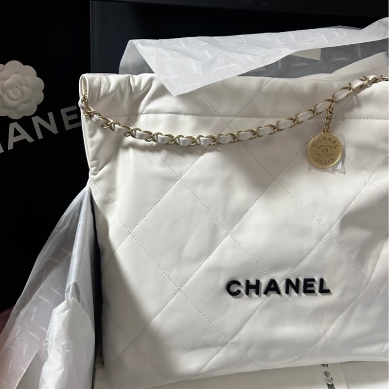 🈶購證#全新帶膜 #櫃上漲到20多萬 香奈兒22bag白金黑字母垃圾袋 小號-6