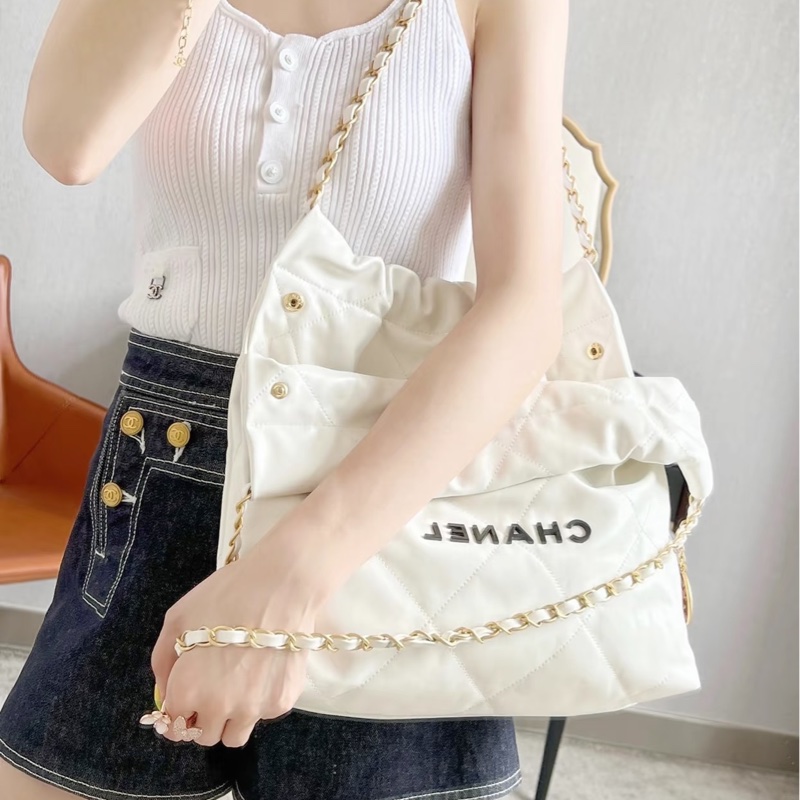 🈶購證#全新帶膜 #櫃上漲到20多萬 香奈兒22bag白金黑字母垃圾袋 小號-7