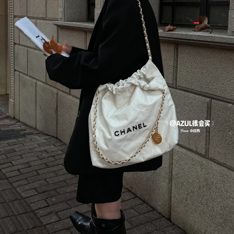 🈶購證#全新帶膜 #櫃上漲到20多萬 香奈兒22bag白金黑字母垃圾袋 小號-8