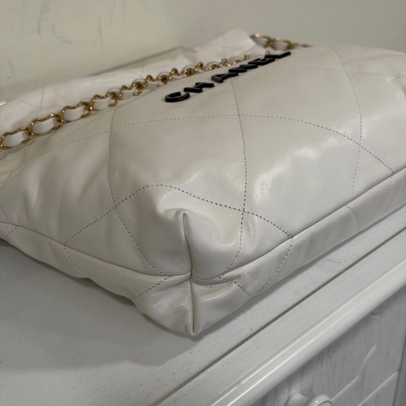 🈶購證#全新帶膜 #櫃上漲到20多萬 香奈兒22bag白金黑字母垃圾袋 小號-12