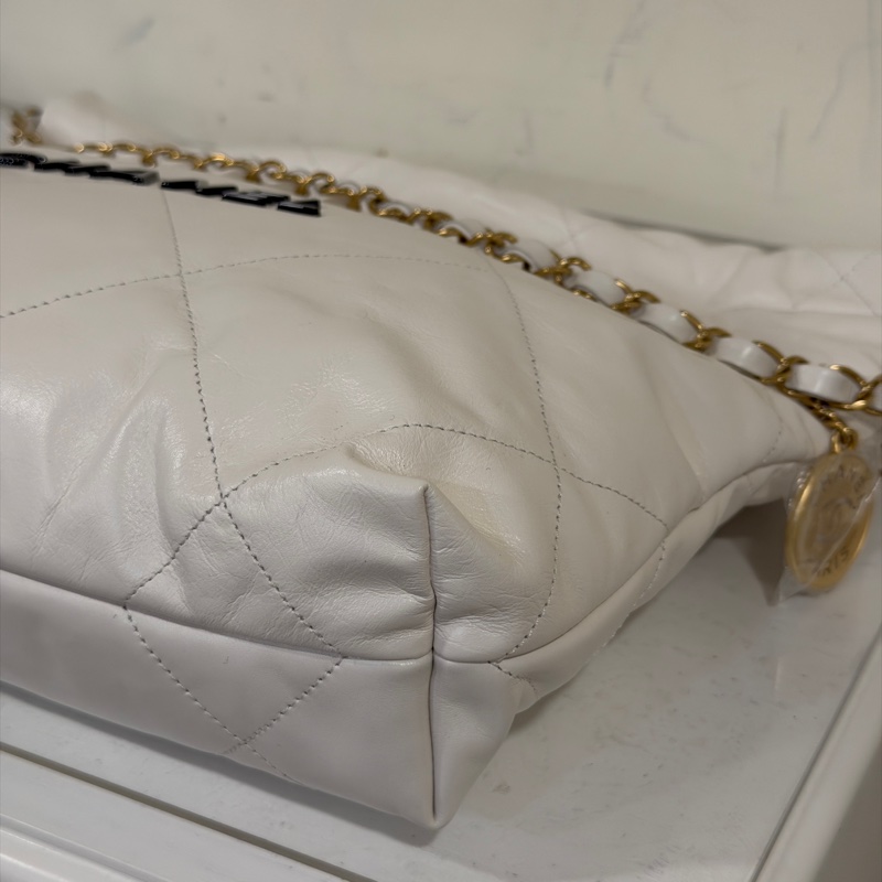 🈶購證#全新帶膜 #櫃上漲到20多萬 香奈兒22bag白金黑字母垃圾袋 小號-13