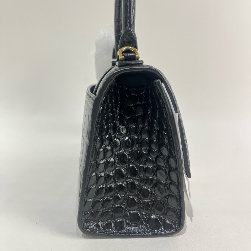 Balenciaga/巴黎世家黑金鱷魚壓紋沙漏xs號斜挎包-3
