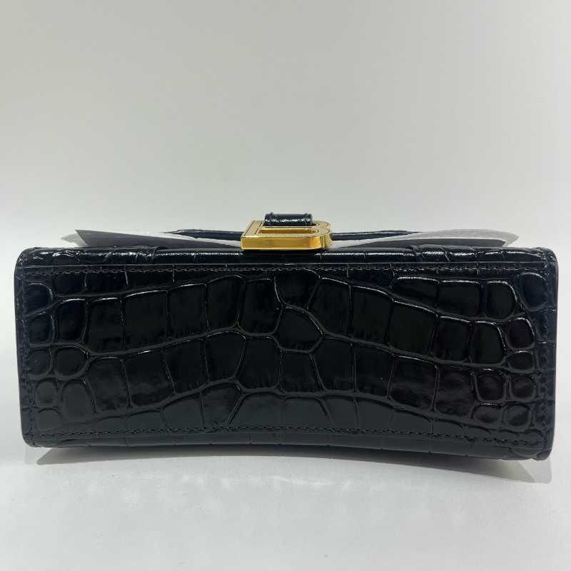 Balenciaga/巴黎世家黑金鱷魚壓紋沙漏xs號斜挎包-5