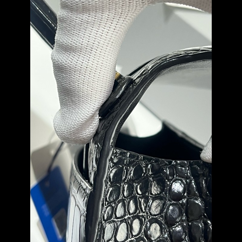 Balenciaga/巴黎世家黑金鱷魚壓紋沙漏xs號斜挎包-9