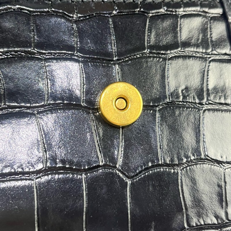 Balenciaga/巴黎世家黑金鱷魚壓紋沙漏xs號斜挎包-12