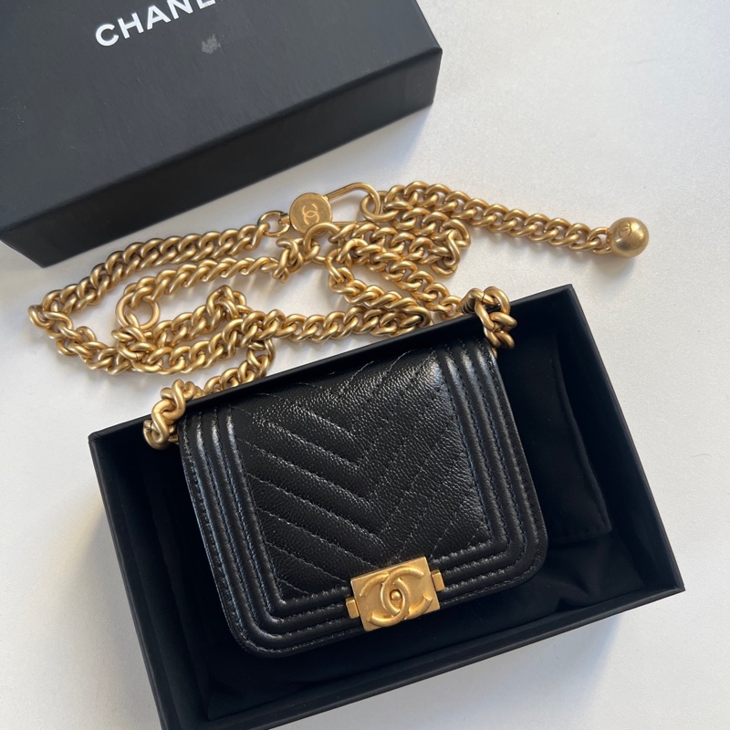 ✦˚₊· Chanel 23C 黑金金球leboy mini腰包 晶片款-0