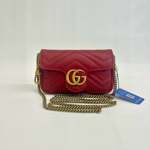 Gucci/古馳紅金馬蒙mini單肩斜挎包有龍蝦扣底長16.5