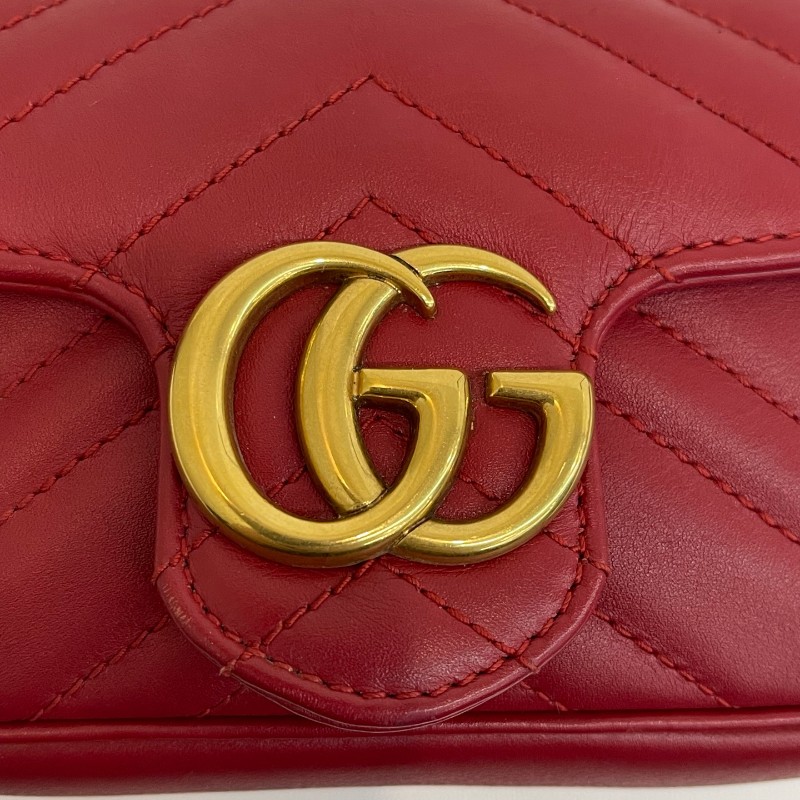 Gucci/古馳紅金馬蒙mini單肩斜挎包有龍蝦扣底長16.5-6