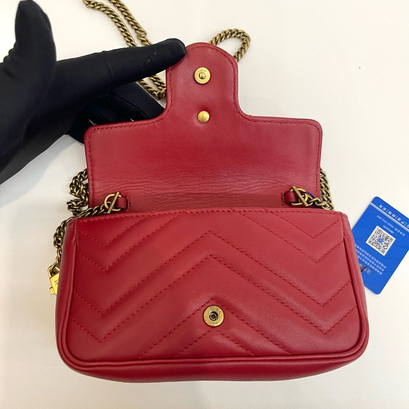 Gucci/古馳紅金馬蒙mini單肩斜挎包有龍蝦扣底長16.5-7