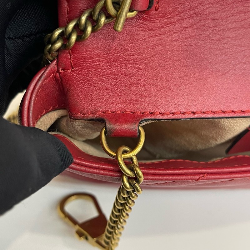 Gucci/古馳紅金馬蒙mini單肩斜挎包有龍蝦扣底長16.5-8