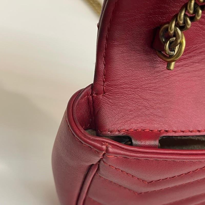 Gucci/古馳紅金馬蒙mini單肩斜挎包有龍蝦扣底長16.5-10