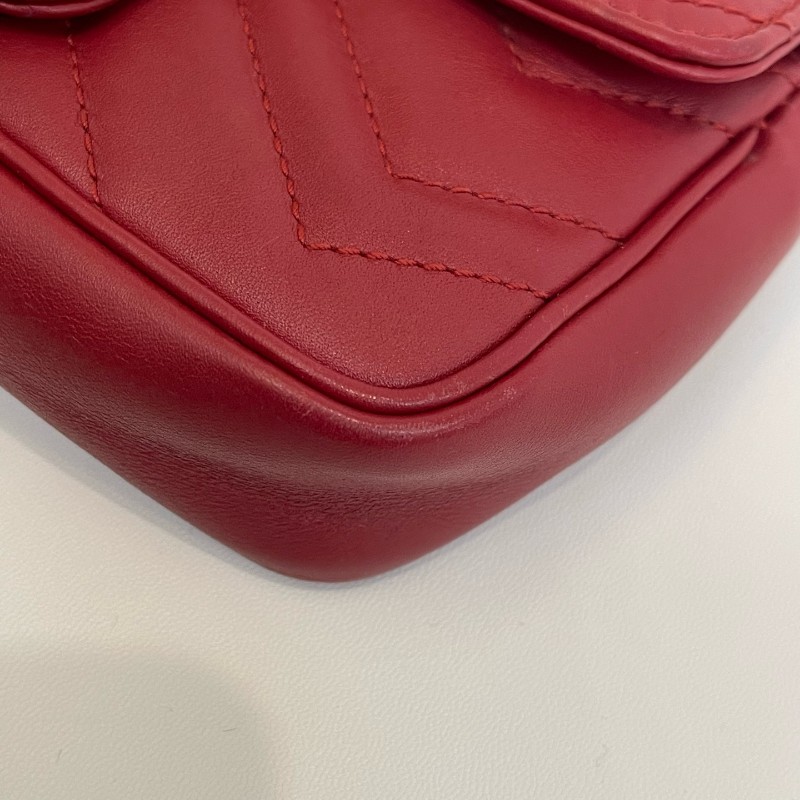 Gucci/古馳紅金馬蒙mini單肩斜挎包有龍蝦扣底長16.5-11