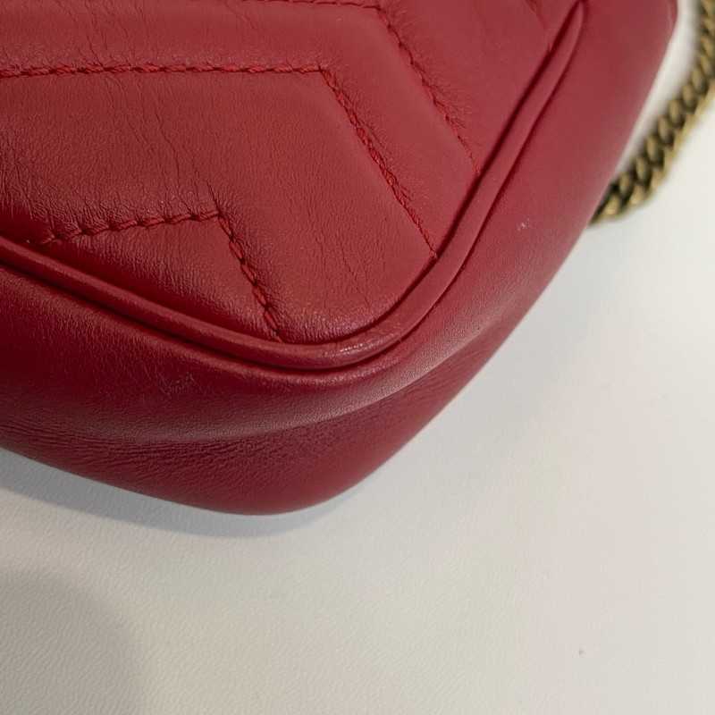 Gucci/古馳紅金馬蒙mini單肩斜挎包有龍蝦扣底長16.5-13