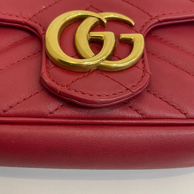 Gucci/古馳紅金馬蒙mini單肩斜挎包有龍蝦扣底長16.5-16