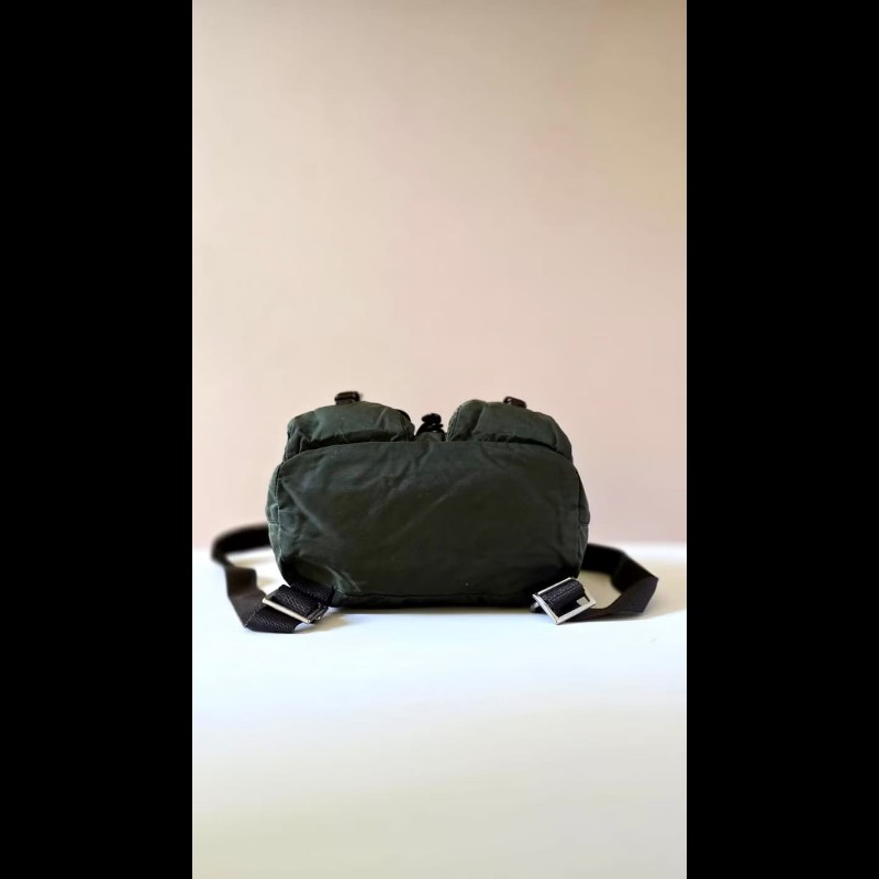 【LA LUNE】絕版古董品 Prada橄欖綠色銀標雙肩包 後背包 背囊 中古包 二手包-2