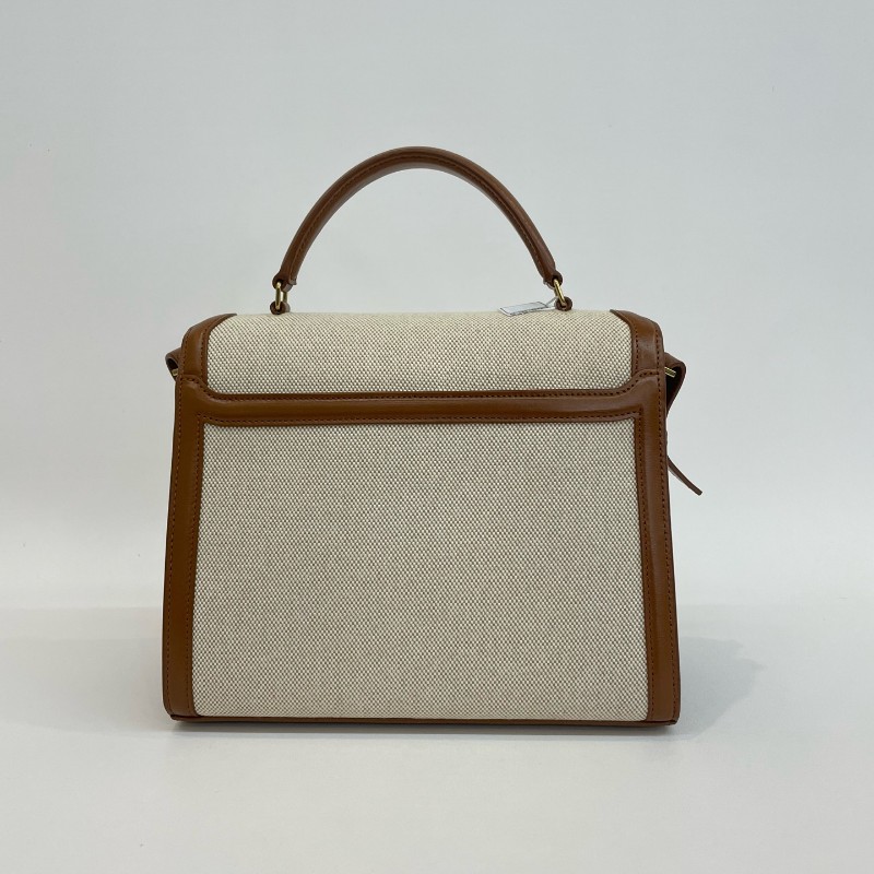 Saint Laurent/聖羅蘭金標字母米色拼棕色手提單肩斜挎包-1