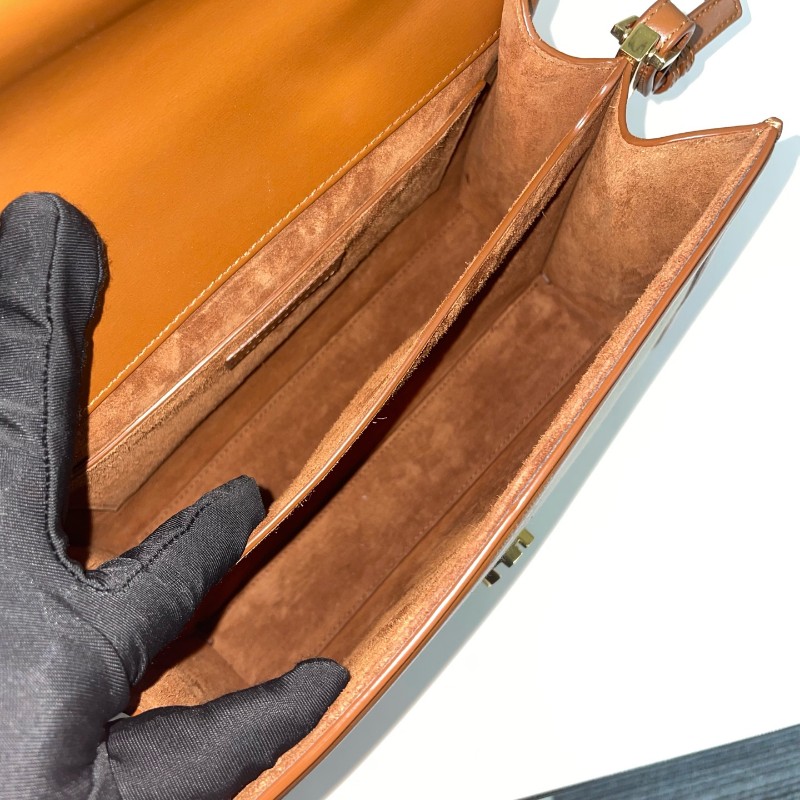 Saint Laurent/聖羅蘭金標字母米色拼棕色手提單肩斜挎包-7