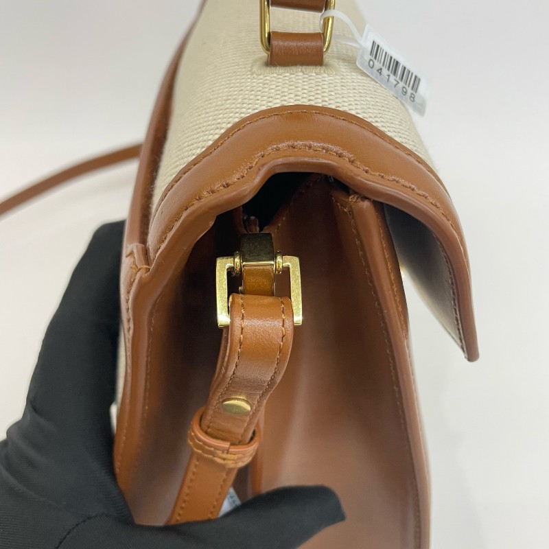 Saint Laurent/聖羅蘭金標字母米色拼棕色手提單肩斜挎包-11