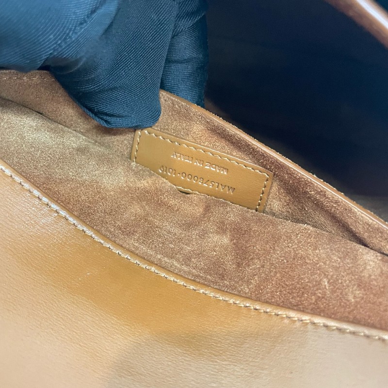 Saint Laurent/聖羅蘭金標字母米色拼棕色手提單肩斜挎包-17