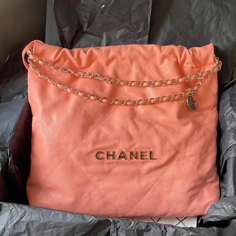 #荔枝皮 #新款粉色 #全配 香奈兒23C 22bag垃圾袋小號-0