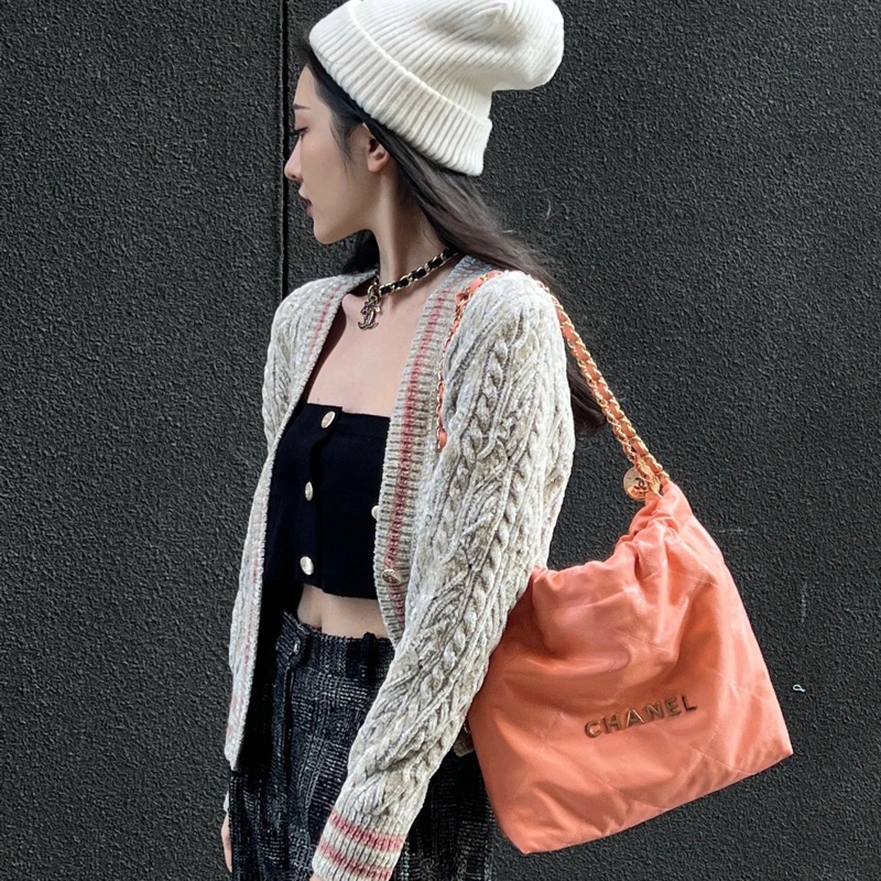 #荔枝皮 #新款粉色 #全配 香奈兒23C 22bag垃圾袋小號-1