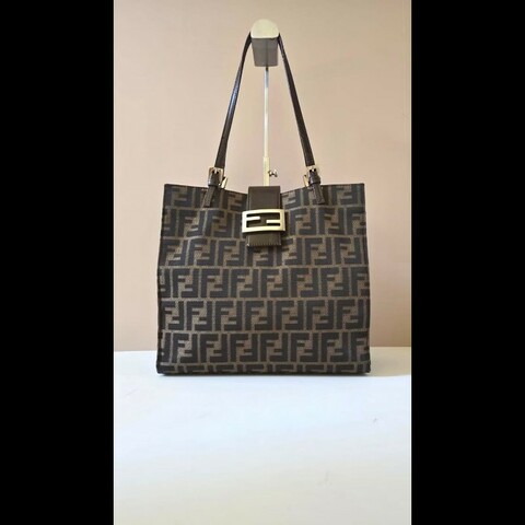 【LA LUNE】絕版古董包 稀有Fendi黑咖啡色老花側背包 單肩包 托特包 中古