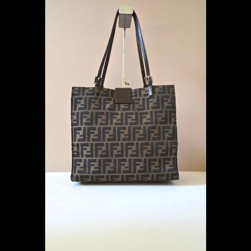 【LA LUNE】絕版古董包 稀有Fendi黑咖啡色老花側背包 單肩包 托特包 中古-1