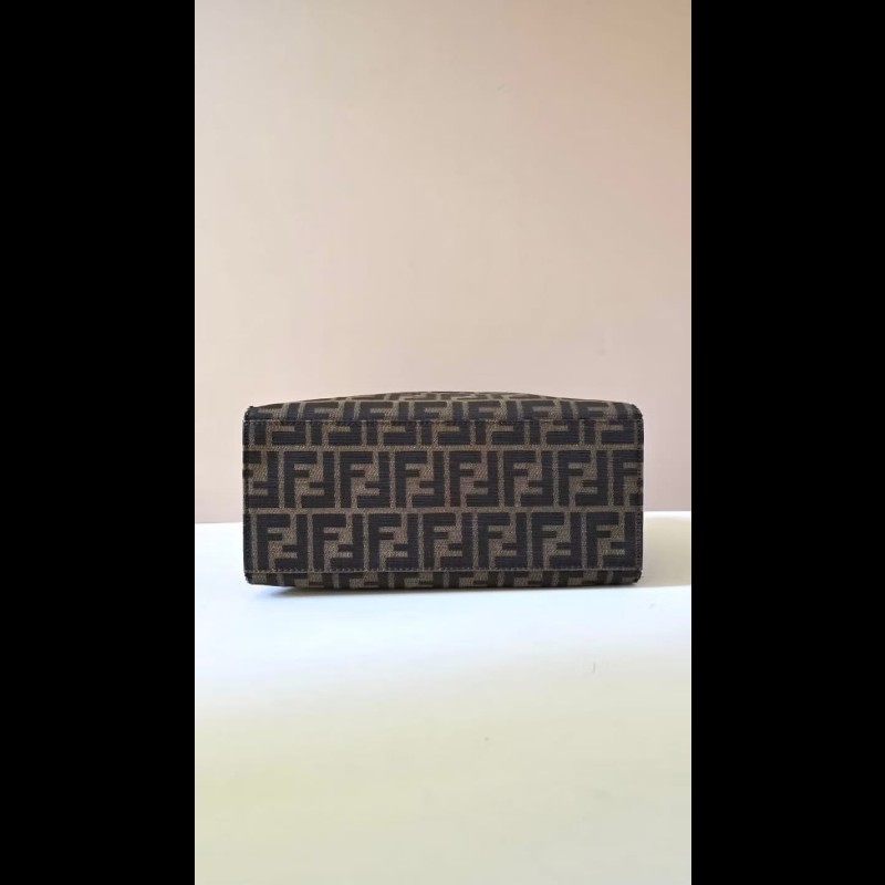 【LA LUNE】絕版古董包 稀有Fendi黑咖啡色老花側背包 單肩包 托特包 中古-2