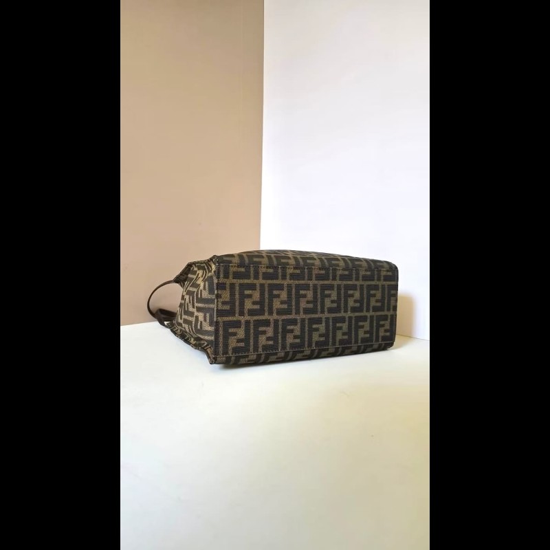 【LA LUNE】絕版古董包 稀有Fendi黑咖啡色老花側背包 單肩包 托特包 中古-5