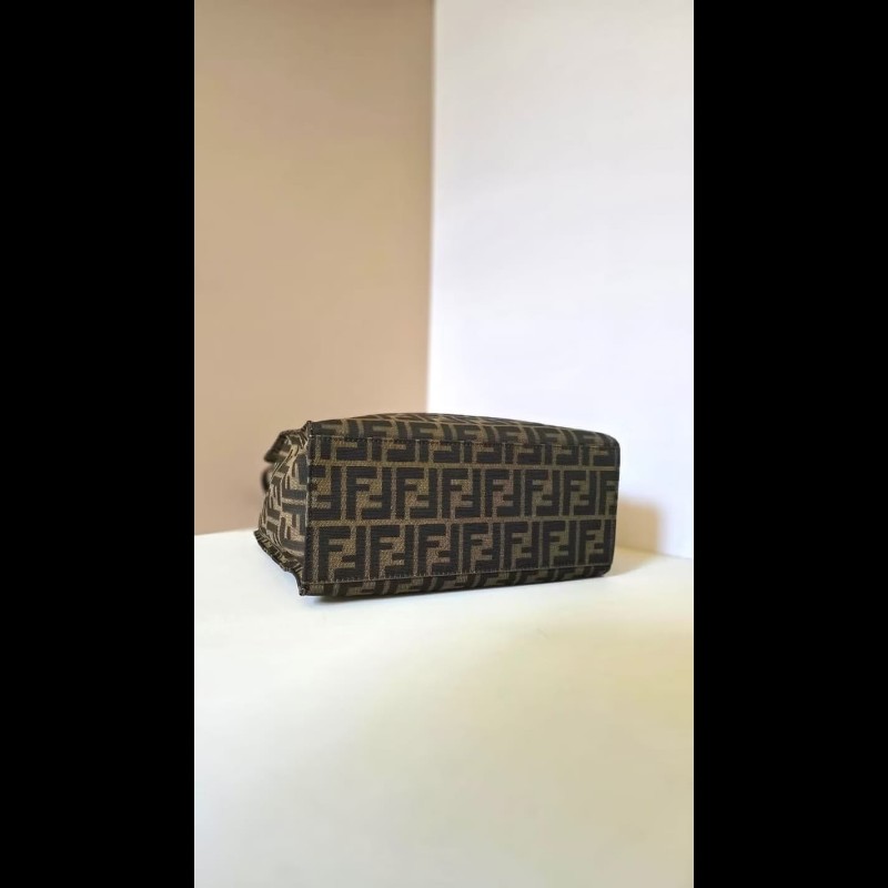 【LA LUNE】絕版古董包 稀有Fendi黑咖啡色老花側背包 單肩包 托特包 中古-6