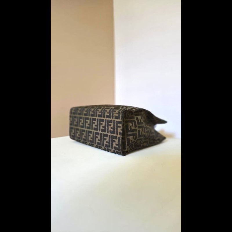 【LA LUNE】絕版古董包 稀有Fendi黑咖啡色老花側背包 單肩包 托特包 中古-7