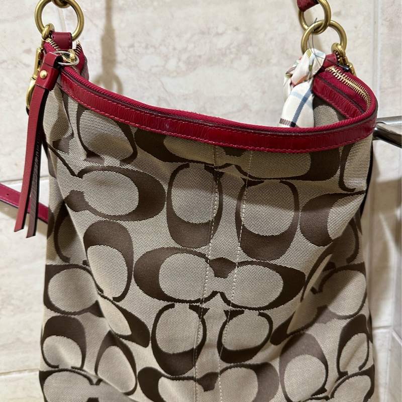 COACH肩背斜背紅色女包-8