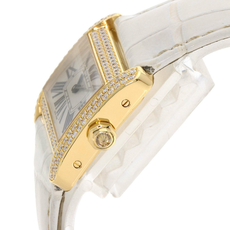 卡地亞 WA301071 迷你戰車 Divan 鑽石腕錶，18K 金，皮革錶帶，鑲鑽，男款-4