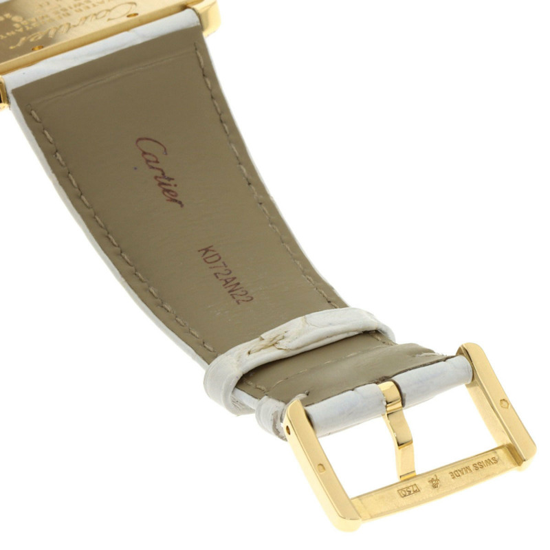 卡地亞 WA301071 迷你戰車 Divan 鑽石腕錶，18K 金，皮革錶帶，鑲鑽，男款-10